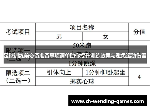 足球训练前必备准备事项清单助你提升训练效果与避免运动伤害
